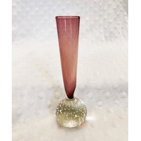 Vintage Holmgaard Danish Handblown Amethyst Bubble Base Small Bud Vase - Picture 1 of 7